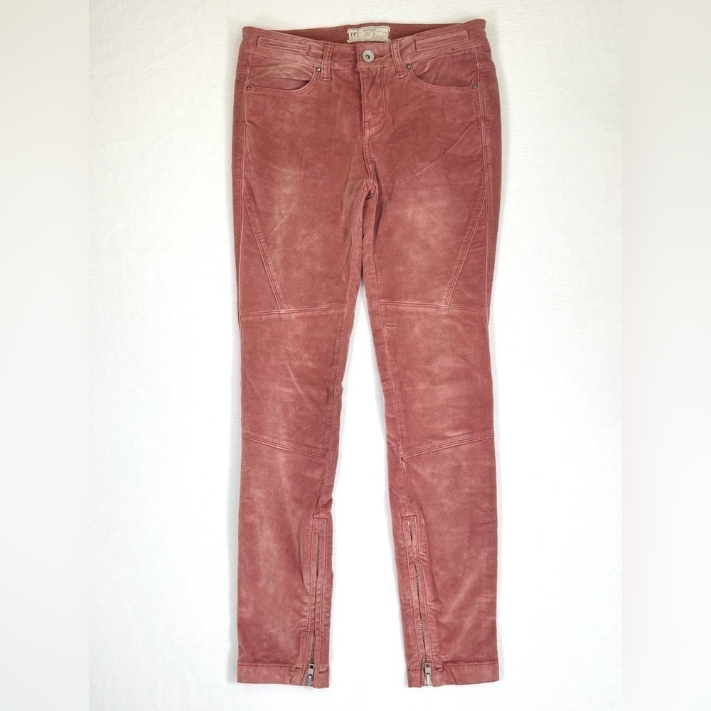 FREE PEOPLE Women's Velvet‎ Velour Coral Skinny Jeans with Ankle Zippers Size 26